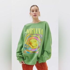 【GRAVER】22FW★ Human Rainbow Smile Sweatshirt Nirvana-Inspired Smiley Face Crewneck Sweatshirt